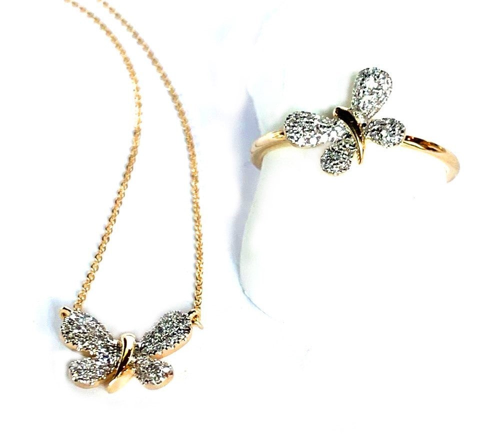 14k gold pave mini butterfly fashion ring MR47676