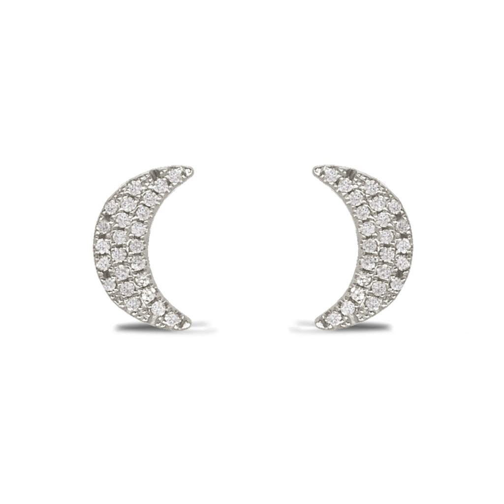 14K Gold Diamond Crescent Moon Stud Earrings 552687