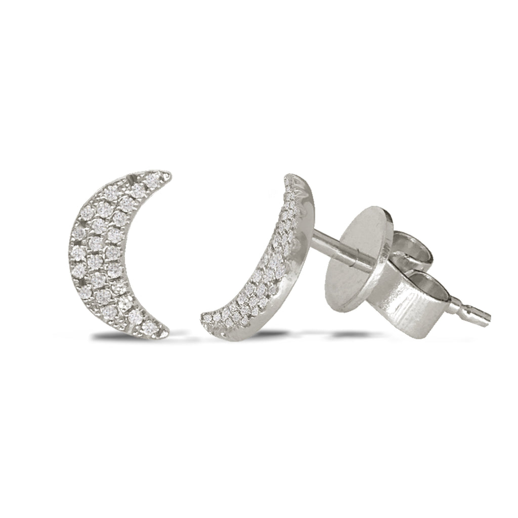 14K Gold Diamond Crescent Moon Stud Earrings 552687