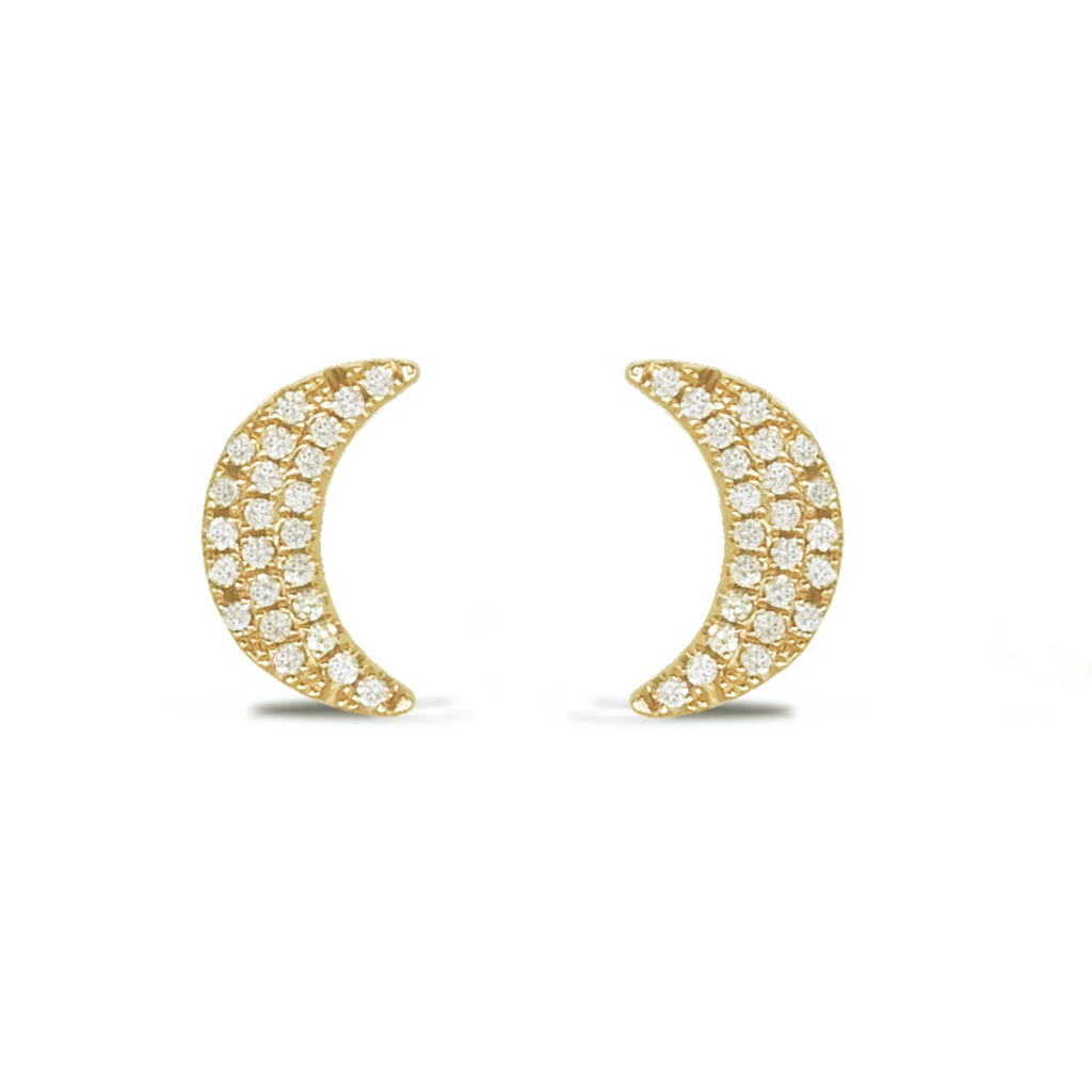 14K Gold Diamond Crescent Moon Stud Earrings 552687