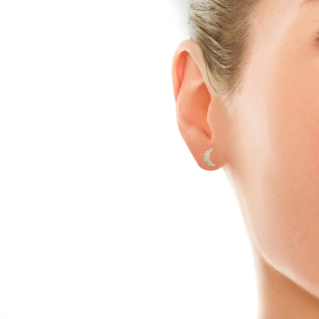 14K Gold Diamond Crescent Moon Stud Earrings 552687