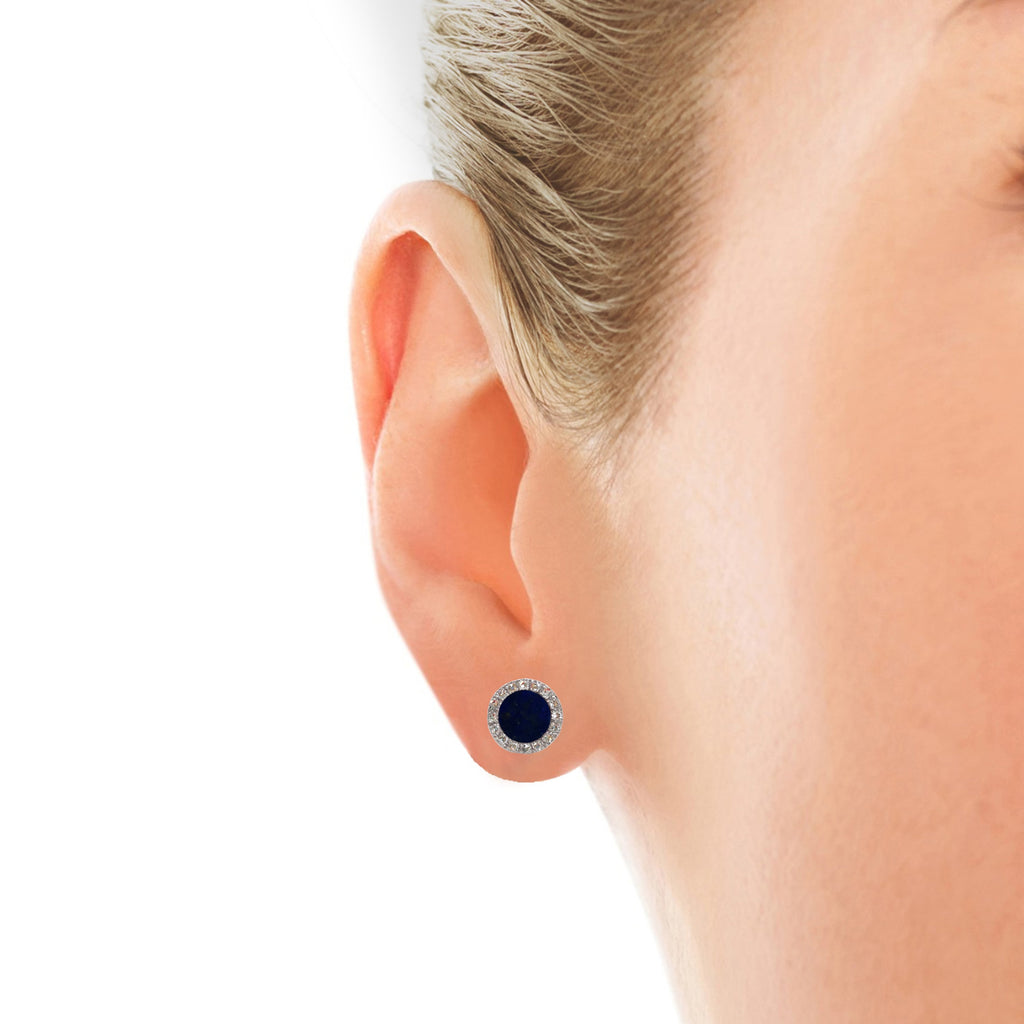 14K Gold Diamond Halo Lapis Stud Earring ME22501LP