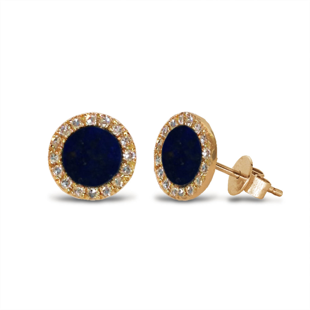 14K Gold Diamond Halo Lapis Stud Earring ME22501LP