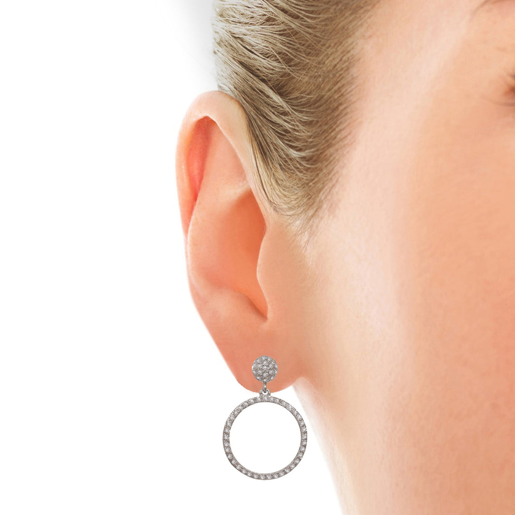 14K Gold Diamond Pave Open Circle Dangle Earrings AJE1173