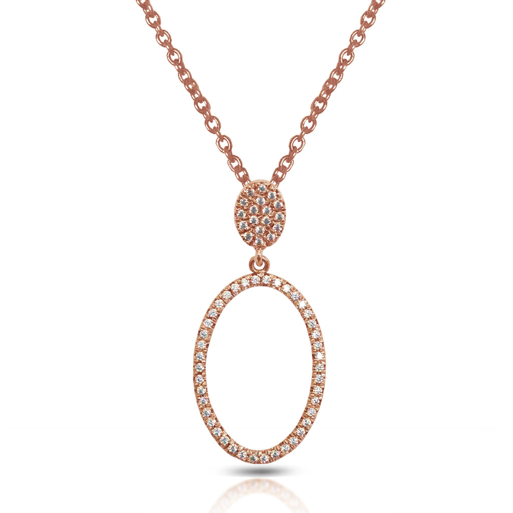 14K Open Oval Pave Diamond Pendant AJP1214