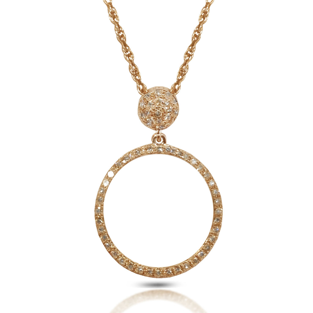 14K Open Circle Pave Diamond Pendant AJP1216