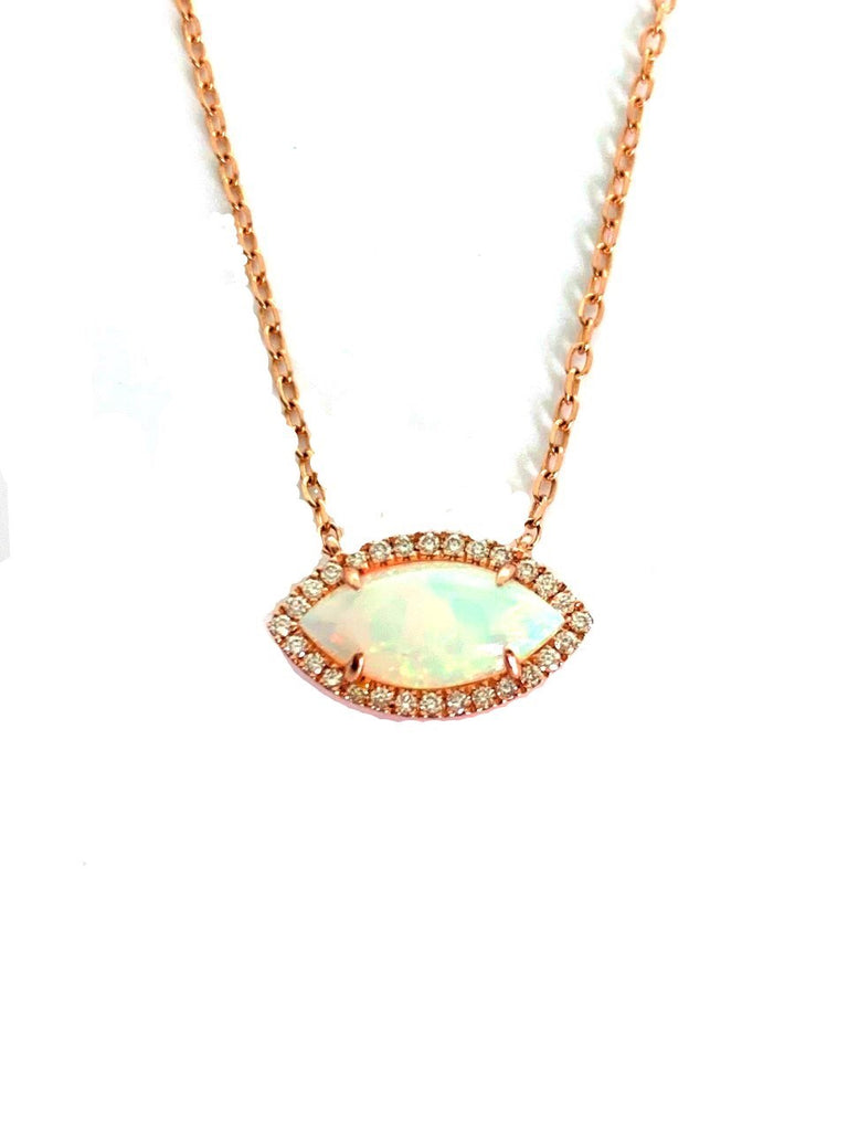 14k gold marquise shape Ethiopian opal & diamond necklace MN3437