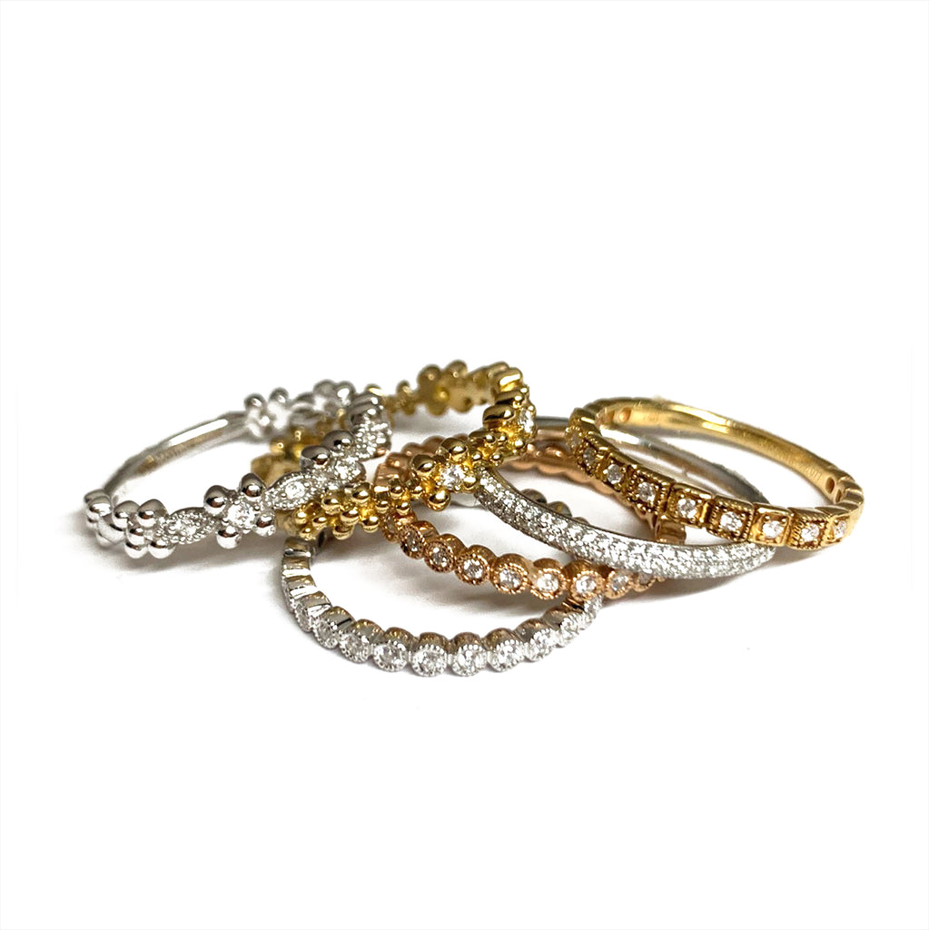 14K Square Motif Diamond Band Stack Ring SR45057