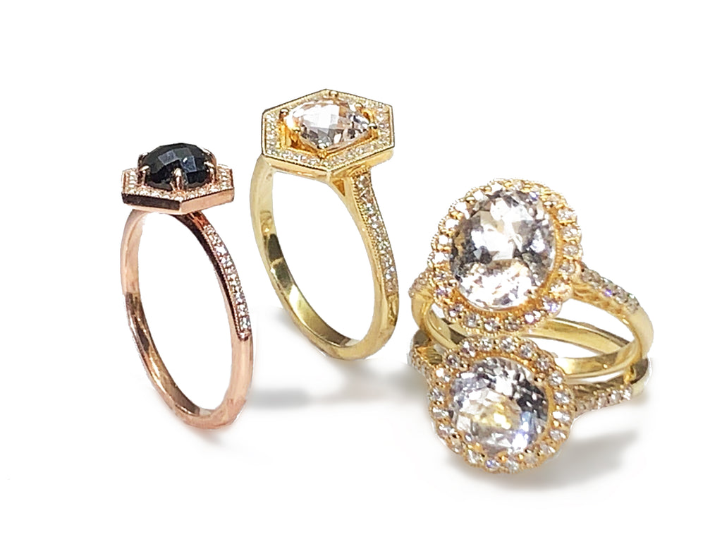 Anel de noivado de hematita hexágono de ouro 14k MR31593E