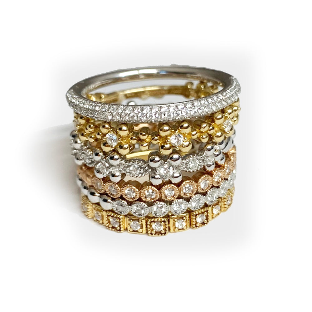 14K Beaded Gold Diamond Wedding Band Stack Ring R35332