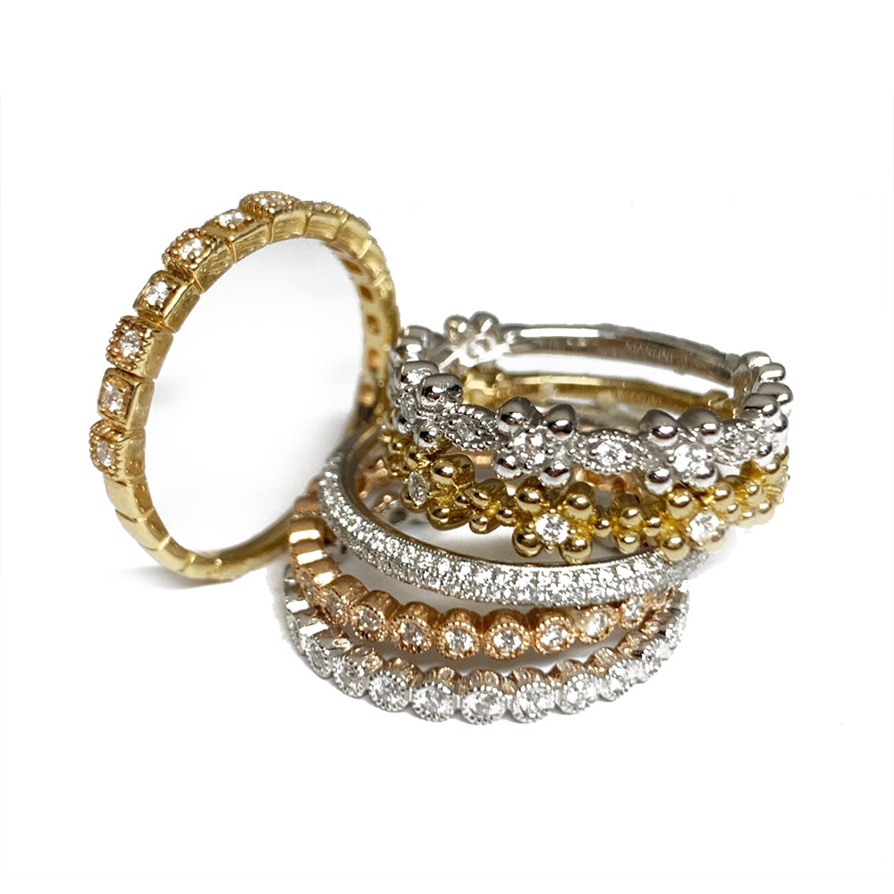 14k pave diamond stack ring wedding band LWS520W