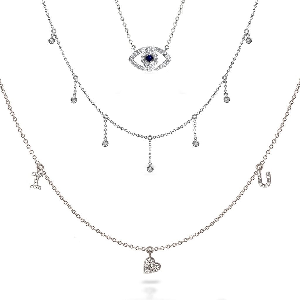 14k gold diamond blue sapphire evil eye necklace MN44910