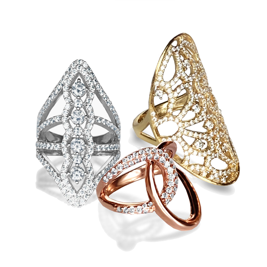 Anillo de moda con diamantes art deco de oro de 14k FR271