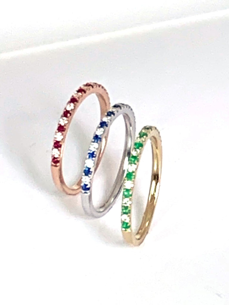 14k gold 1/2 eternity diamond & ruby fashion stack ring MR4862DR