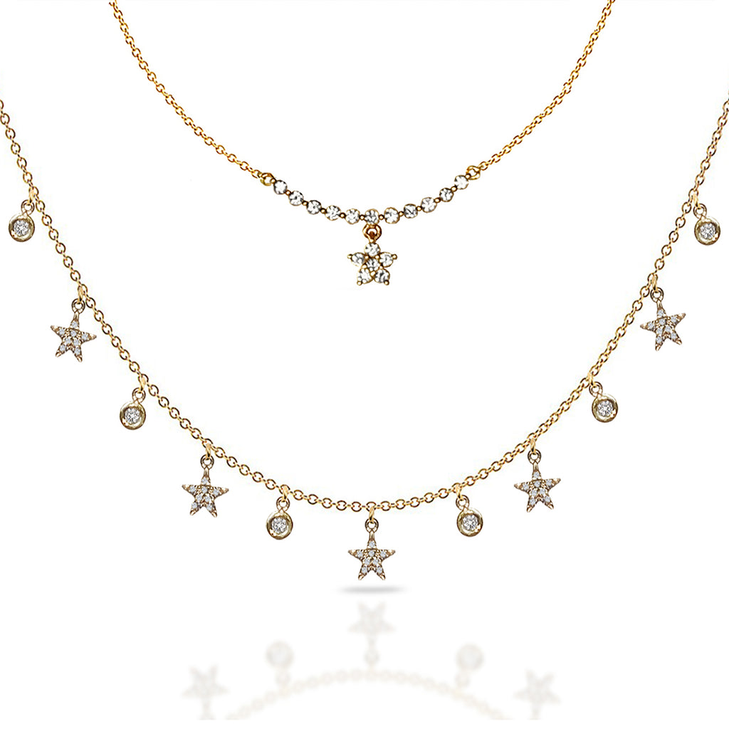 14k Gold diamond dew drop and star necklace MN3003