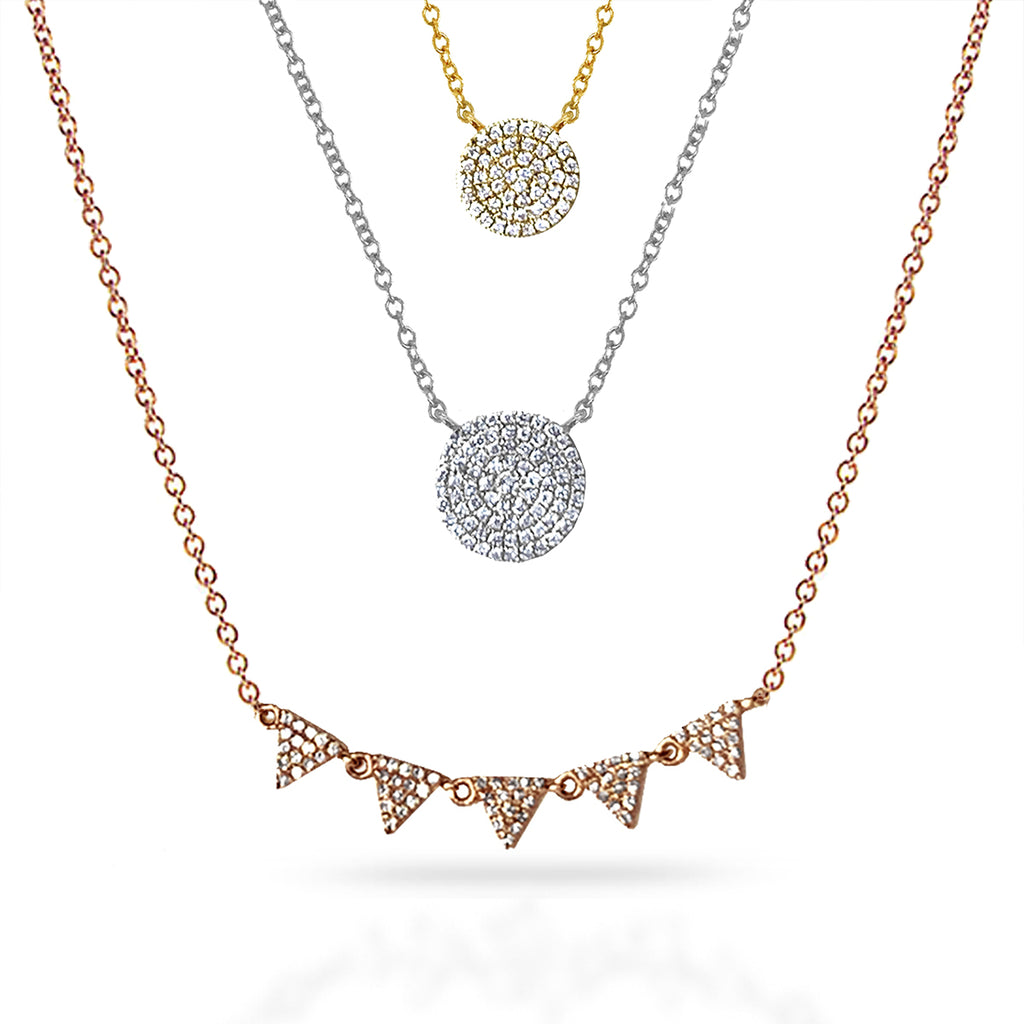 14k Pave round diamond disc necklace MN26079