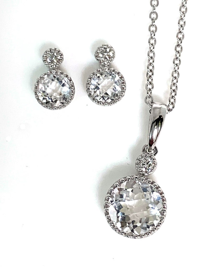 14K gold white topaz & diamond stud fashion earrings ME45624WT