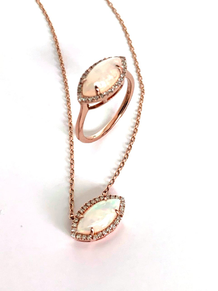 14k gold marquise shape Ethiopian opal & diamond necklace MN3437