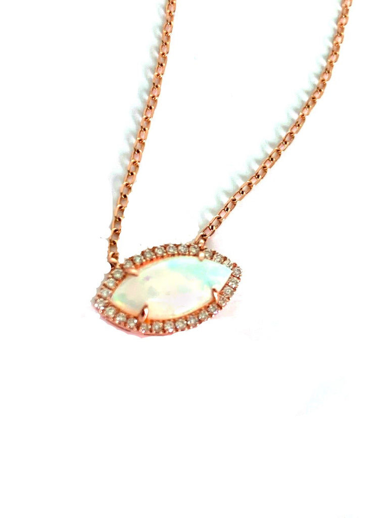14k gold marquise shape Ethiopian opal & diamond necklace MN3437