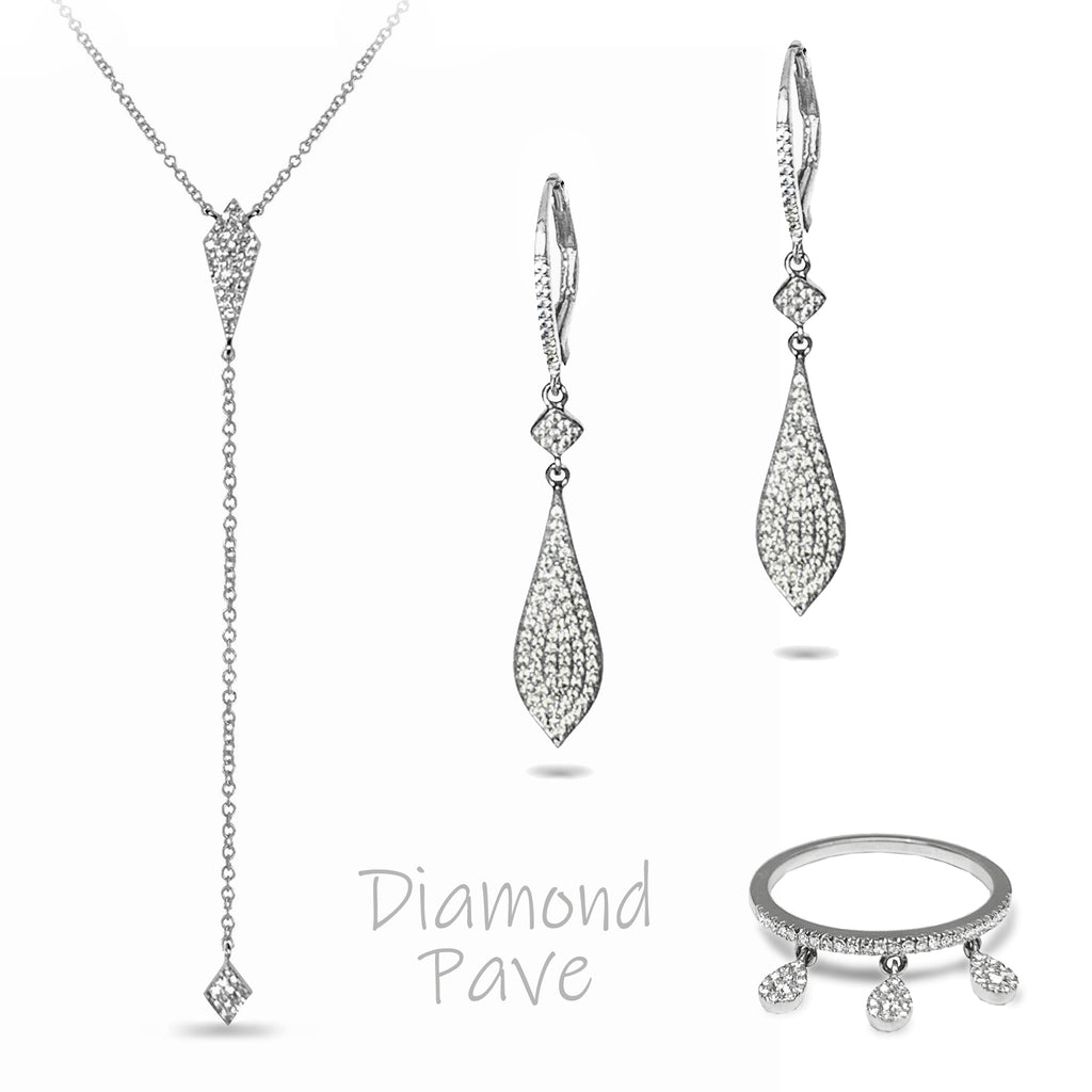 14k gold Art Deco Kite Diamond Pave Earrings in ME23493