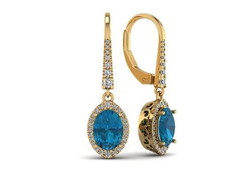 14k gold cushion octagon london blue topaz diamond stud earrings ME2315
