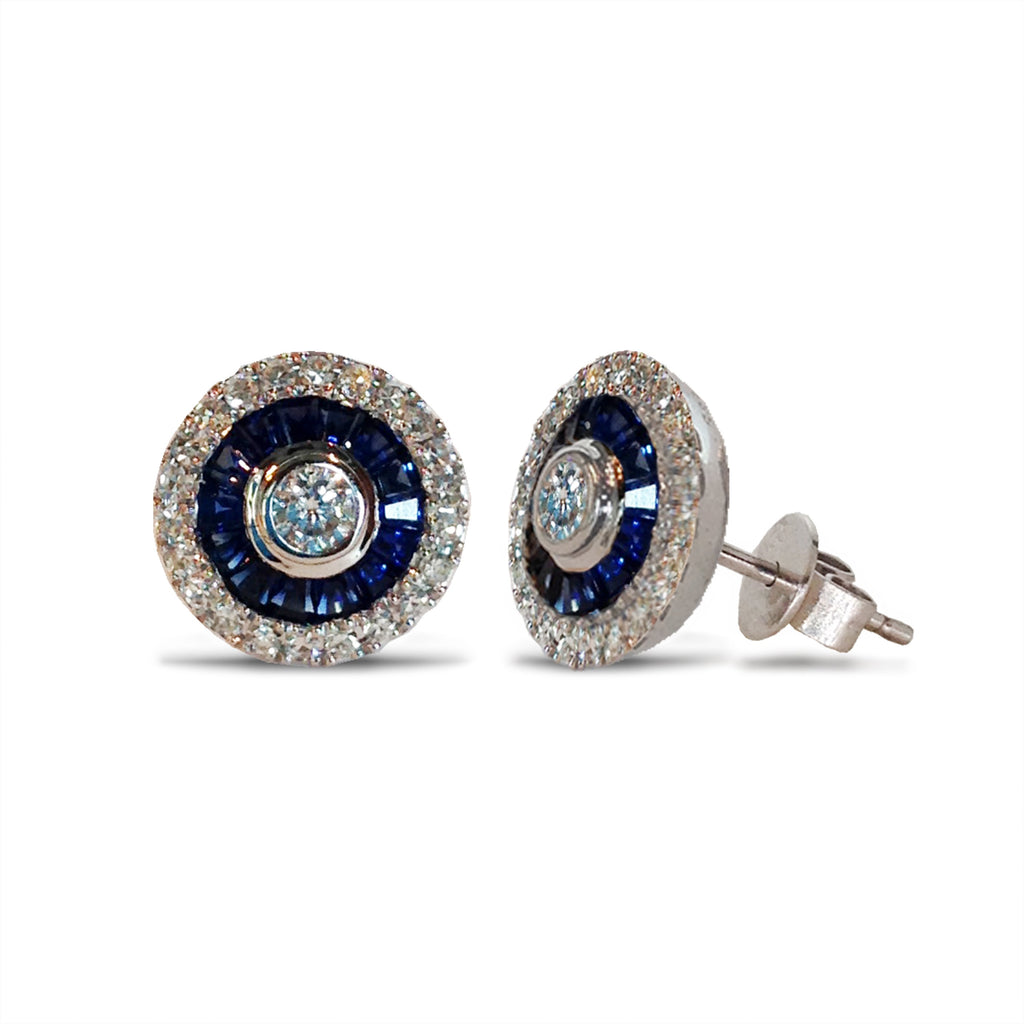 14K Round Diamond & Sapphire Stud Earrings E4308S