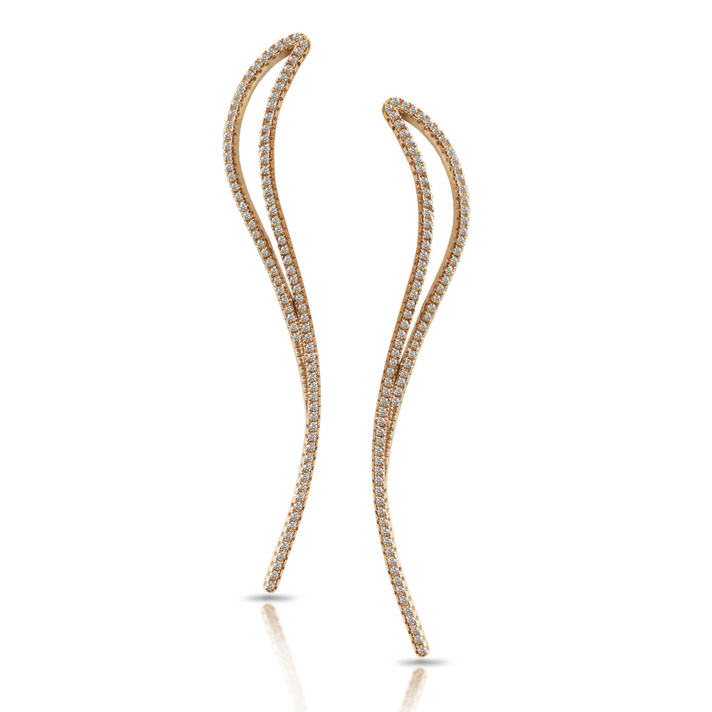 14K Gold Long Curve Diamond Dangle Earrings E680