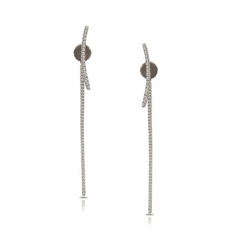 14K Gold Long Curve Diamond Dangle Earrings E680