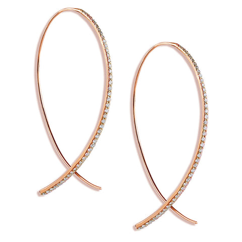 14K Half Hoop Diamond Wire Dangle Earrings E694