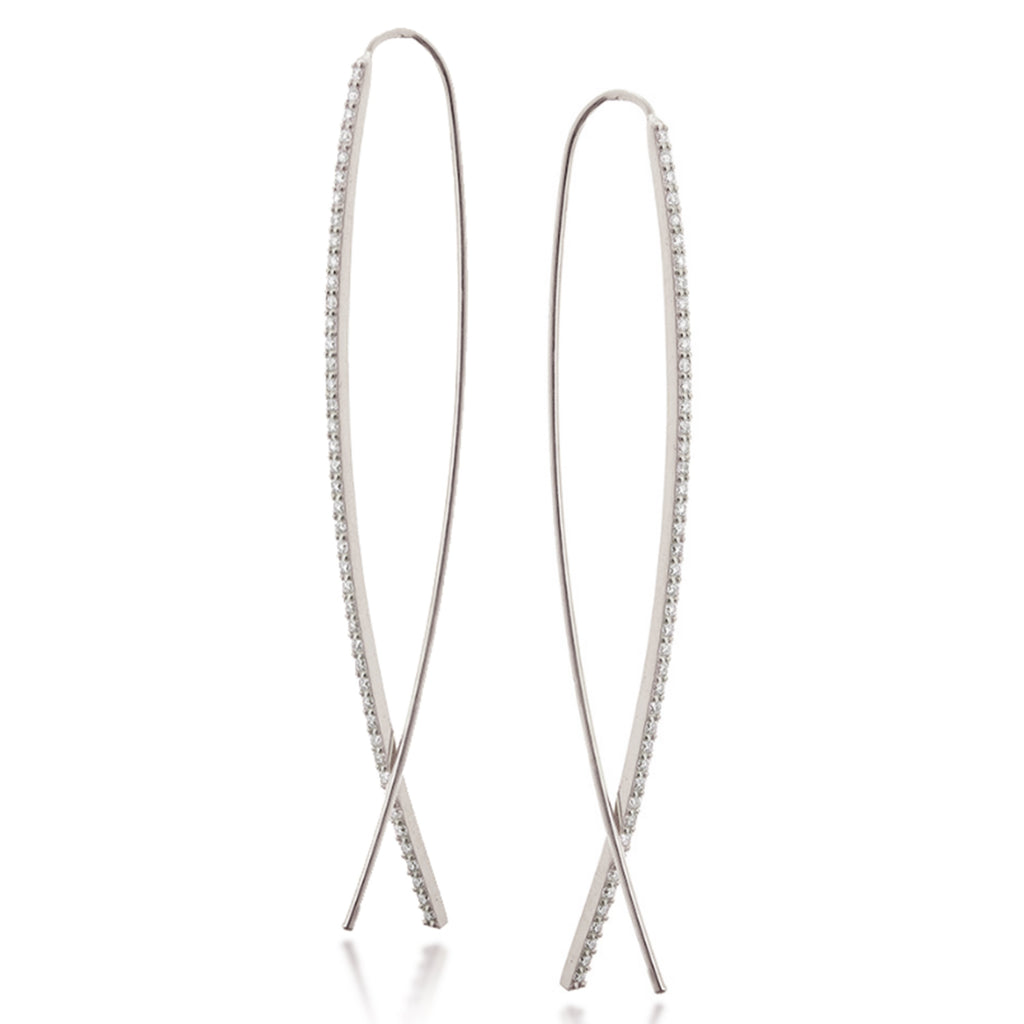 14K Half Hoop Diamond Wire Dangle Earrings E696