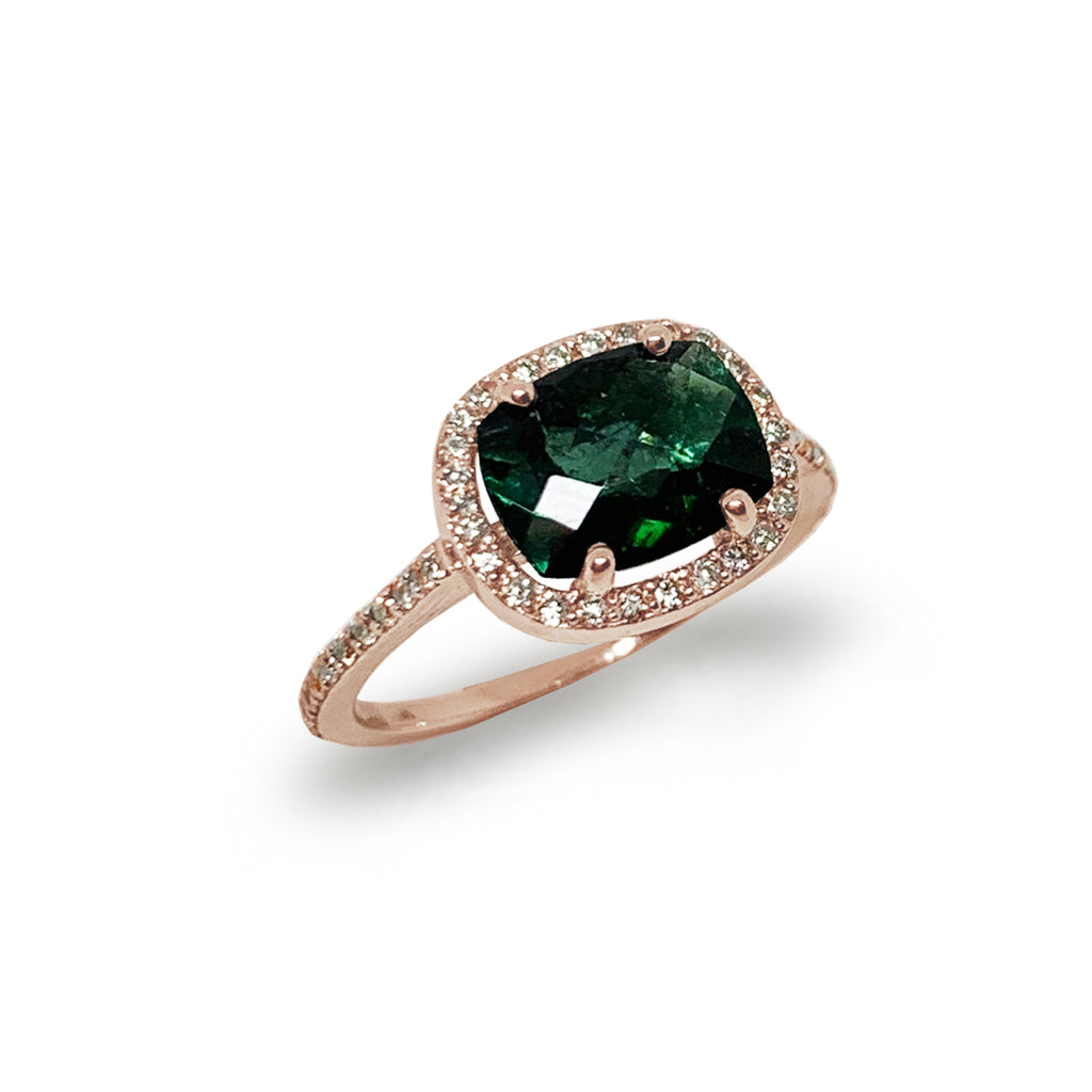 14k gold cushion green tourmaline fashion engagement ring FR294