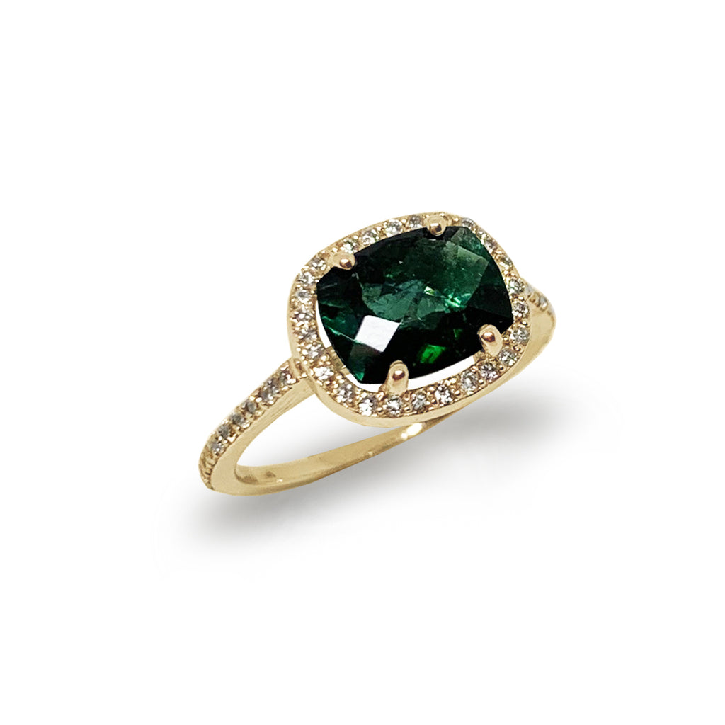 14k gold cushion green tourmaline fashion engagement ring FR294