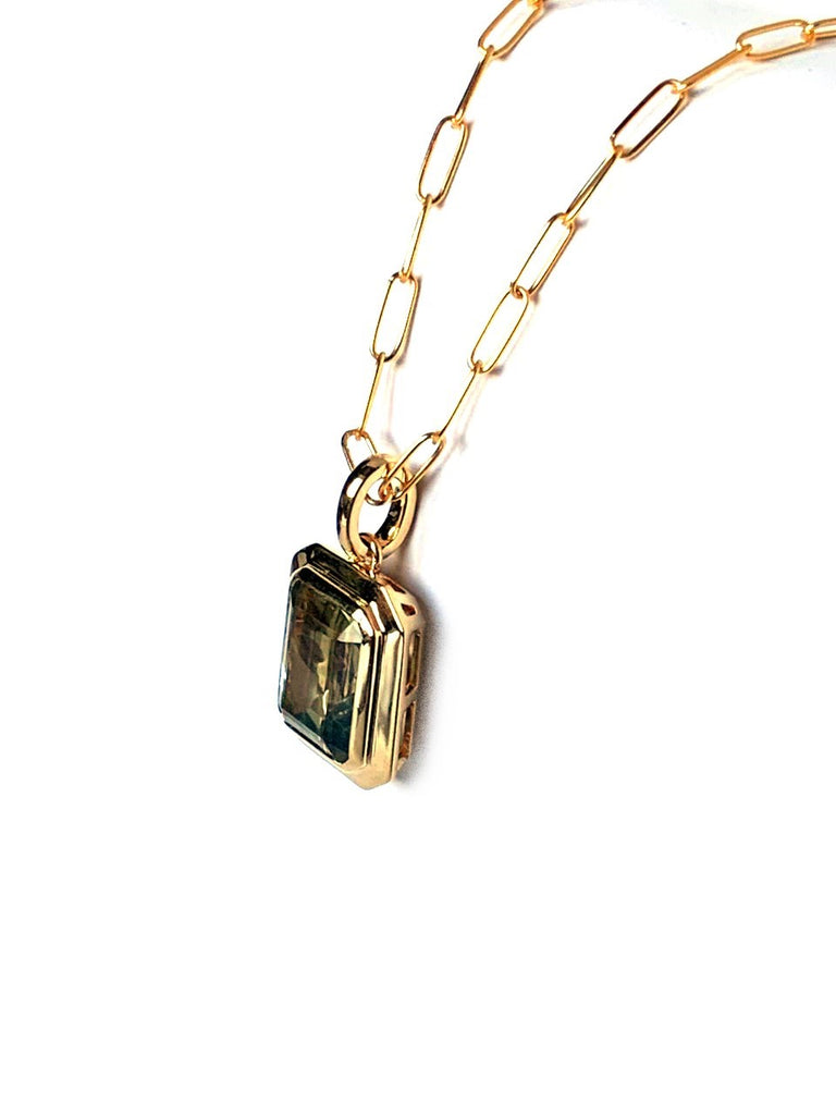 14k gold emerald cut green amethyst pendant MP3478GAM
