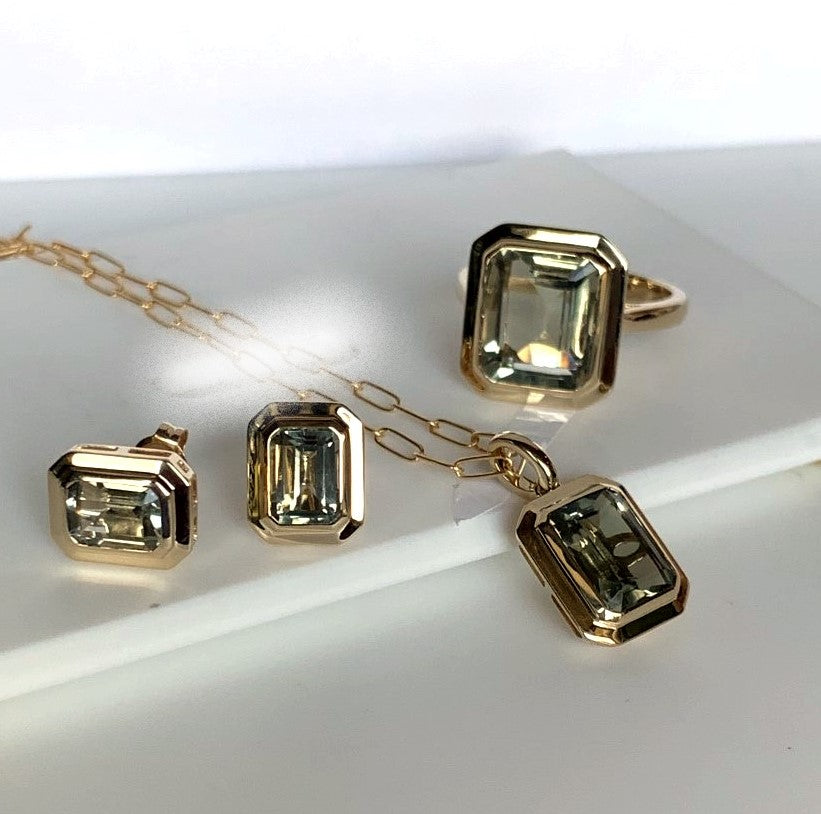 14k gold emerald cut blue topaz earrings ME2496BT