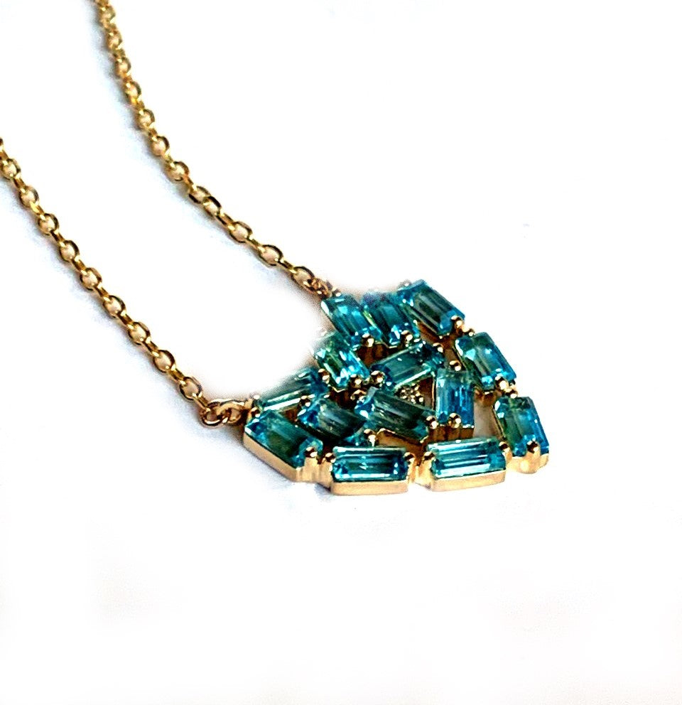 14K BAGUETTE BLUE TOPAZ AND DIAMOND NECKLACE MN3480BT
