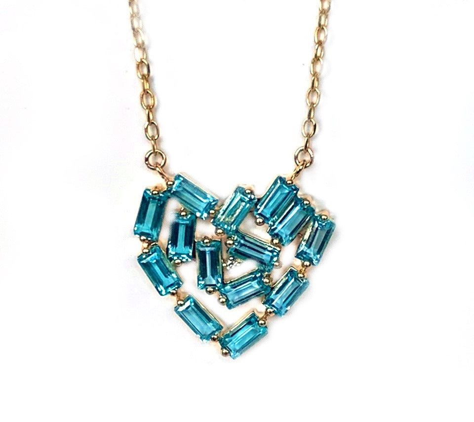 14K BAGUETTE BLUE TOPAZ AND DIAMOND NECKLACE MN3480BT