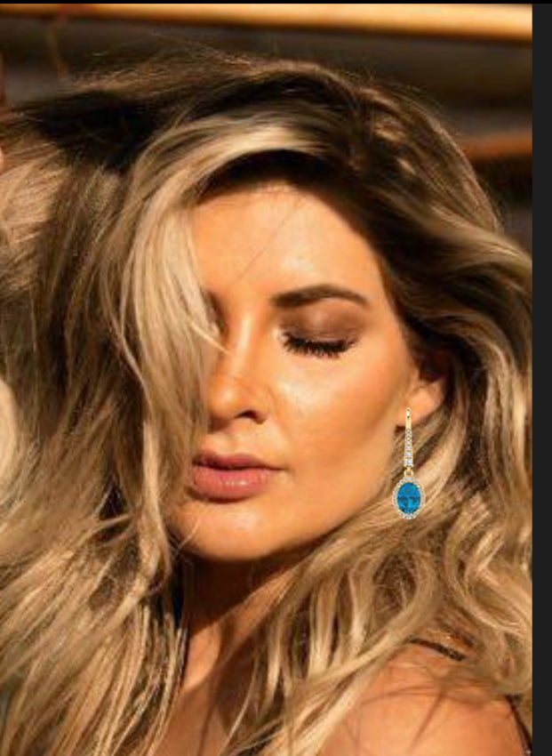 14k Oval London Blue Topaz & Diamond Earrings ME2286