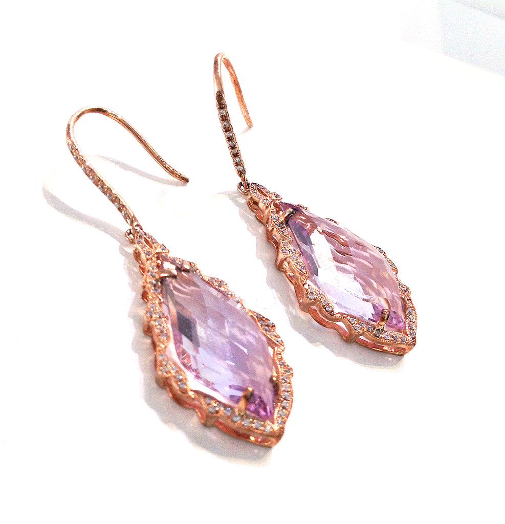 14K Pink Amethyst & Diamond Ornate Earrings ME1331AM