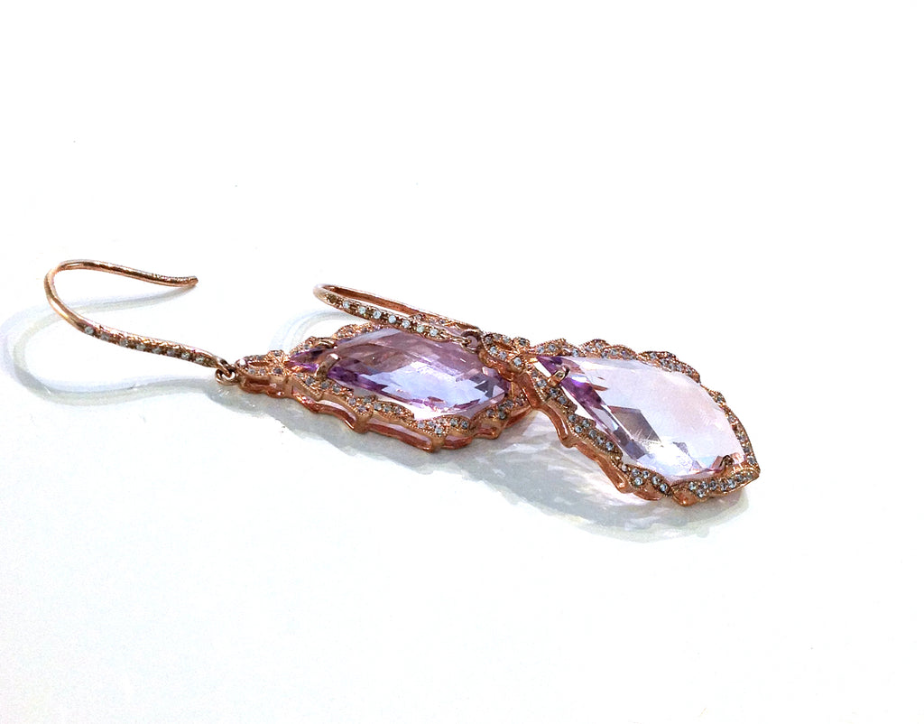 14K Pink Amethyst & Diamond Ornate Earrings ME1331AM