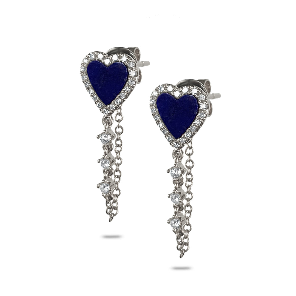 14k Heart Lapis and Diamond Chain Earrings ME00004