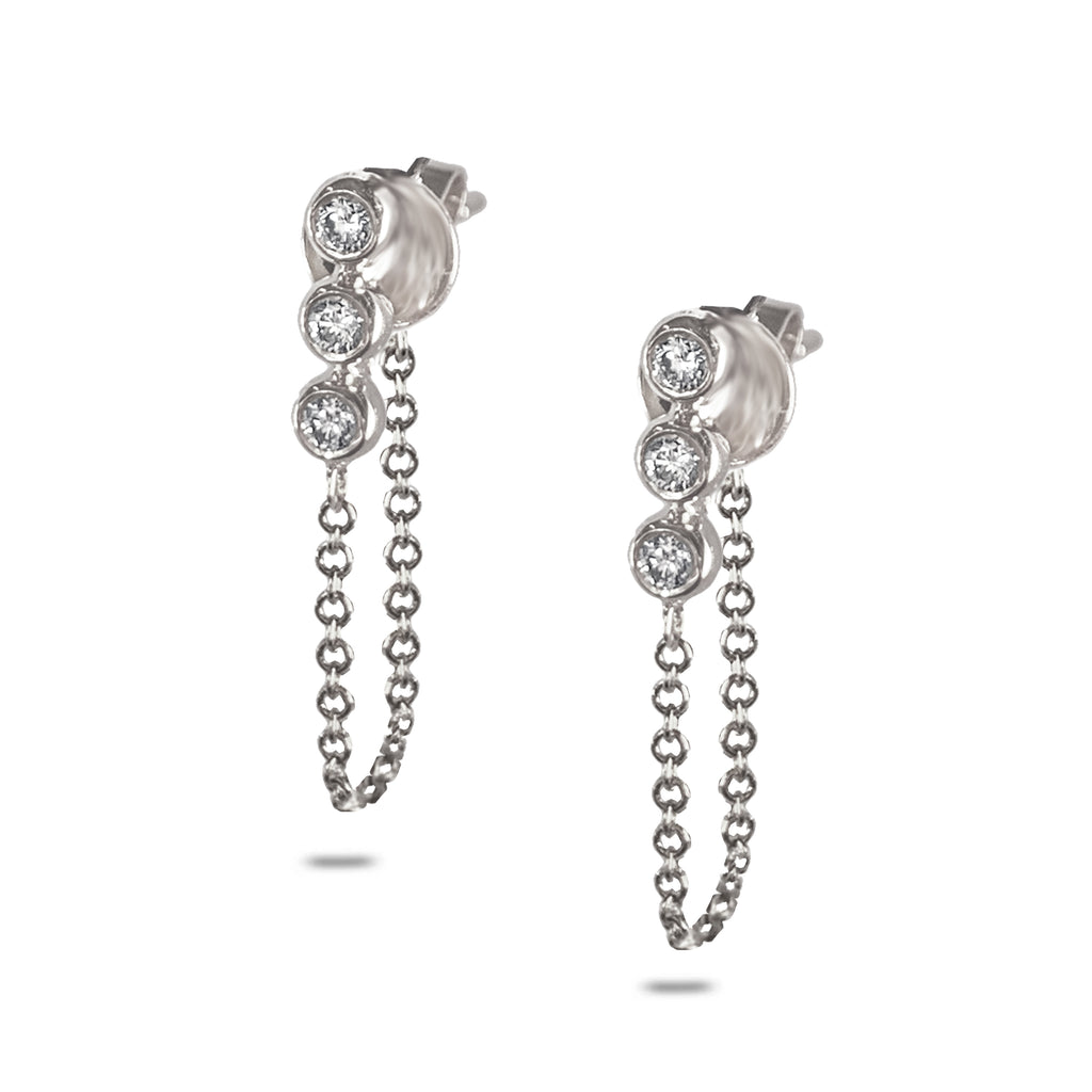 14k Gold Diamond Pave Chain Dangle Stud Earrings ME00068