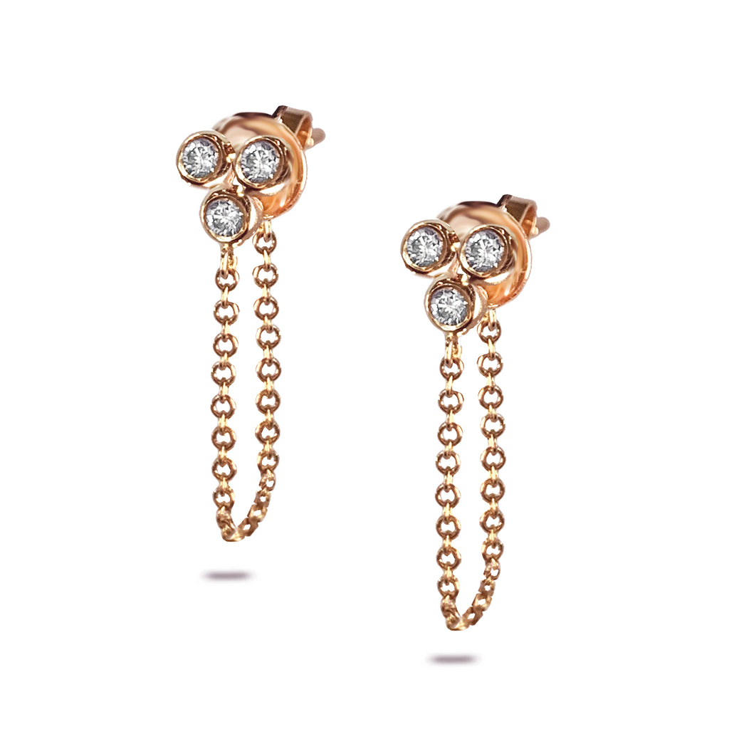 14k Gold Diamond Bezel Chain Dangle Stud Earrings ME00069