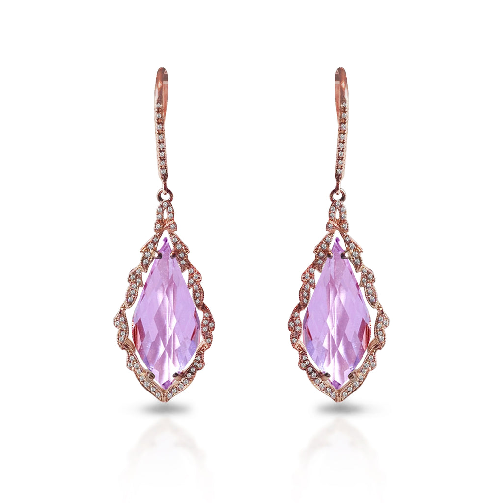 14K Pink Amethyst & Diamond Ornate Earrings ME1331AM