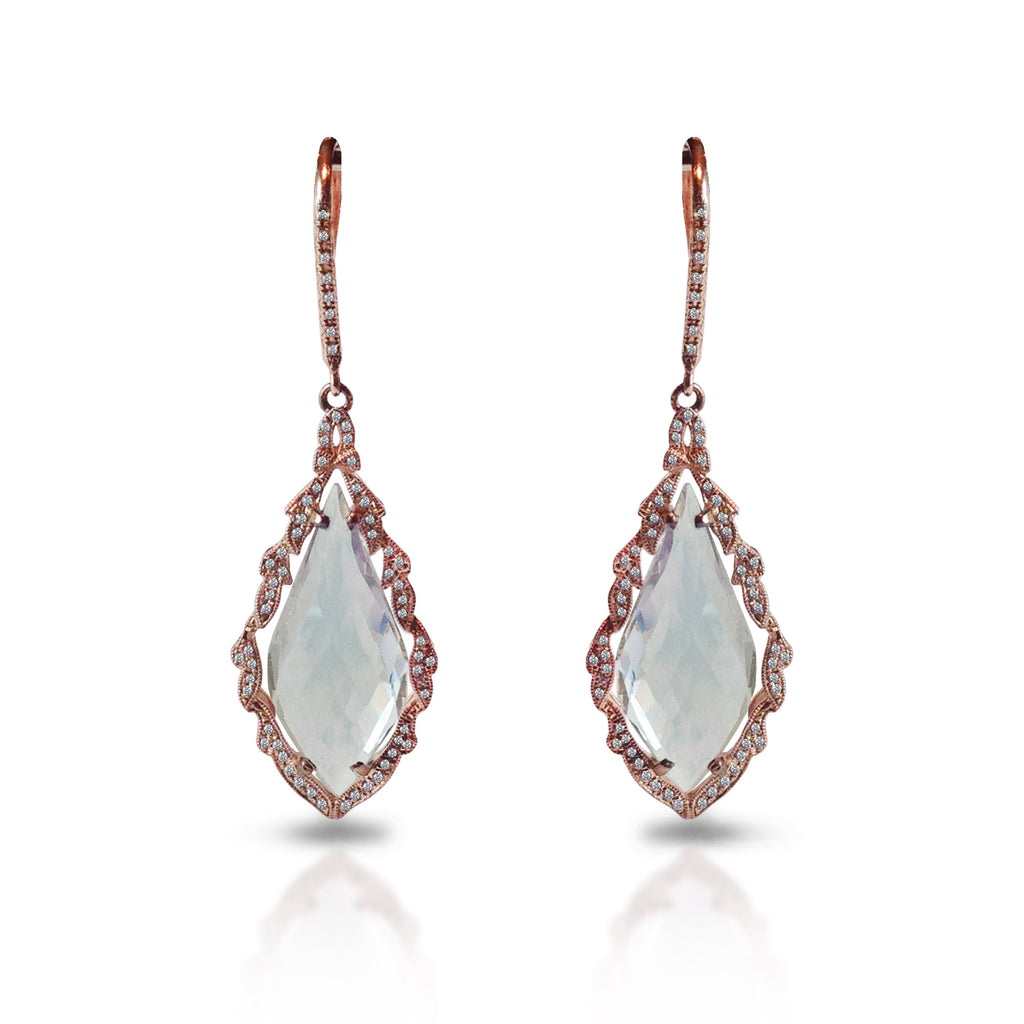 14K White Topaz & Diamond Ornate Earrings ME1331TOW