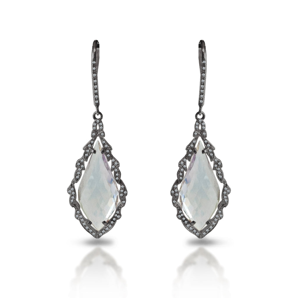 14K White Topaz & Diamond Ornate Earrings ME1331TOW
