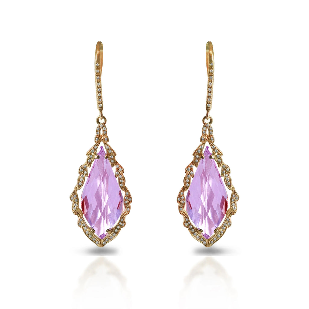 14K Pink Amethyst & Diamond Ornate Earrings ME1331AM