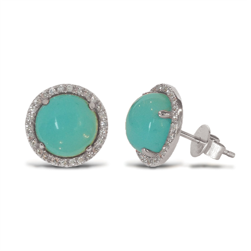 14K Halo Turquoise Diamond Stud Earring ME1974