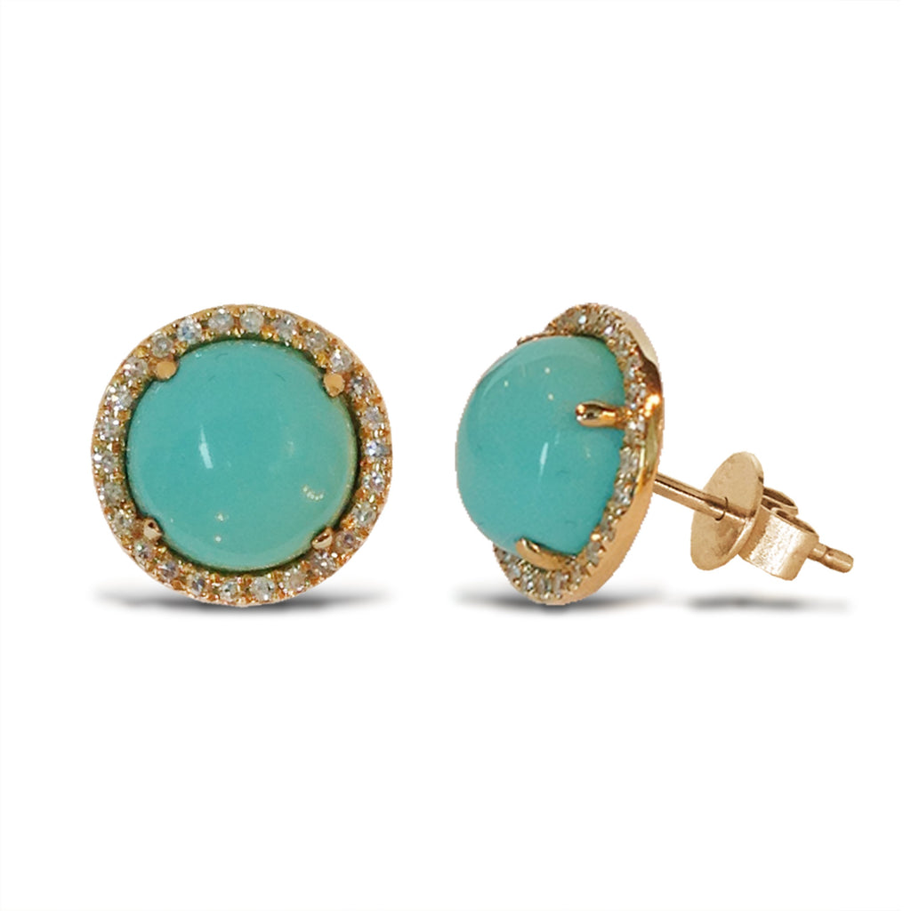 14K Halo Turquoise Diamond Stud Earring ME1974