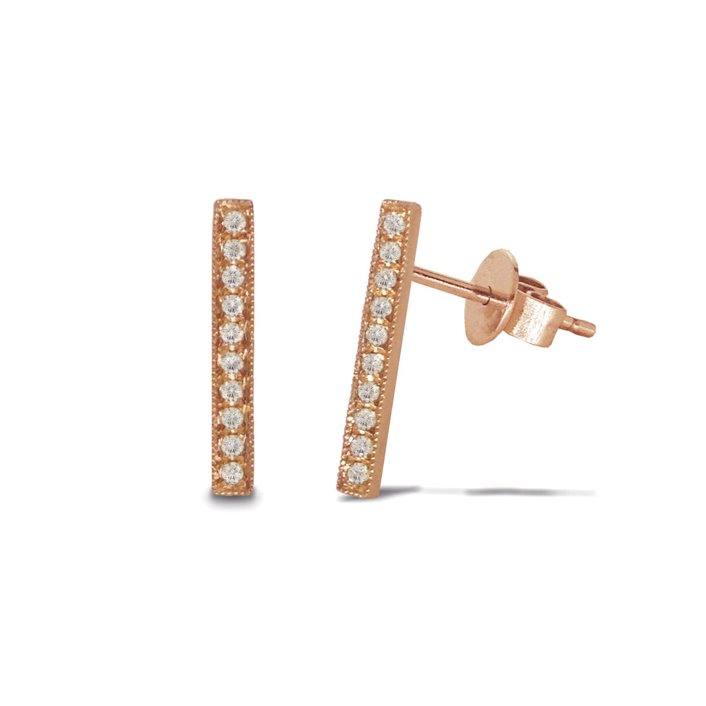 14K Gold Medium Diamond Pave Bar Stud Earrings ME2157