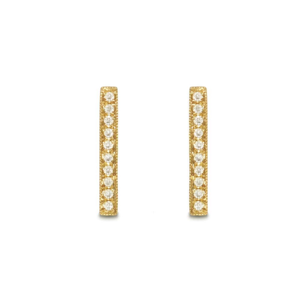 14K Gold Medium Diamond Pave Bar Stud Earrings ME2157